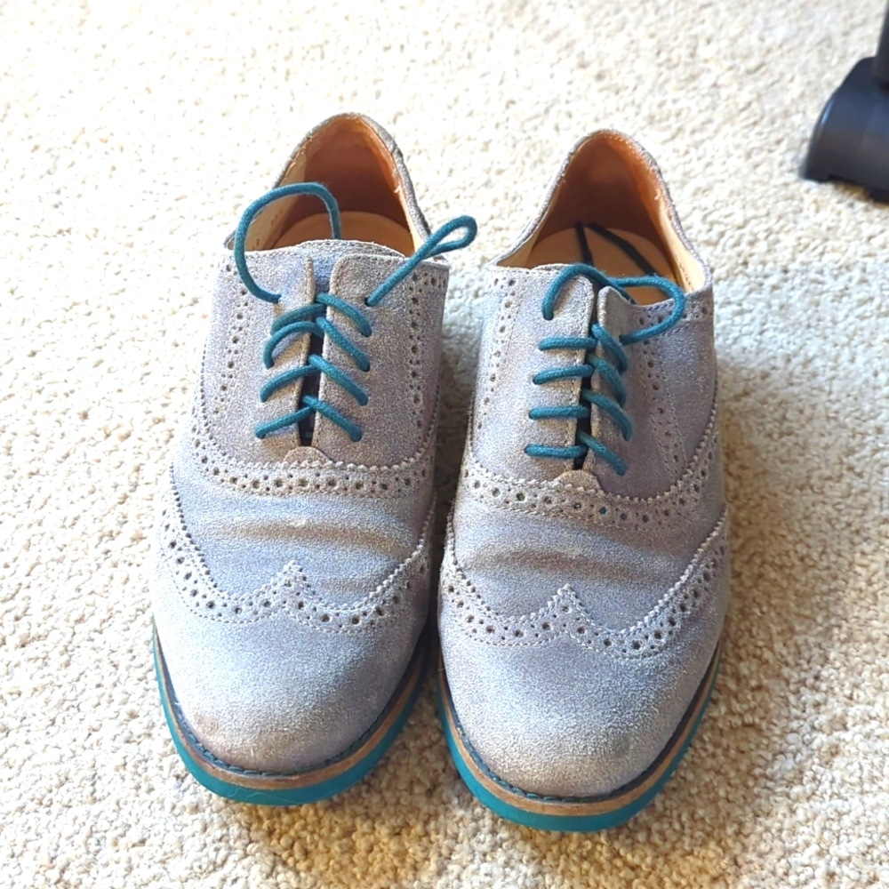Cole Haan Leather Oxford, grey with teal, size 7